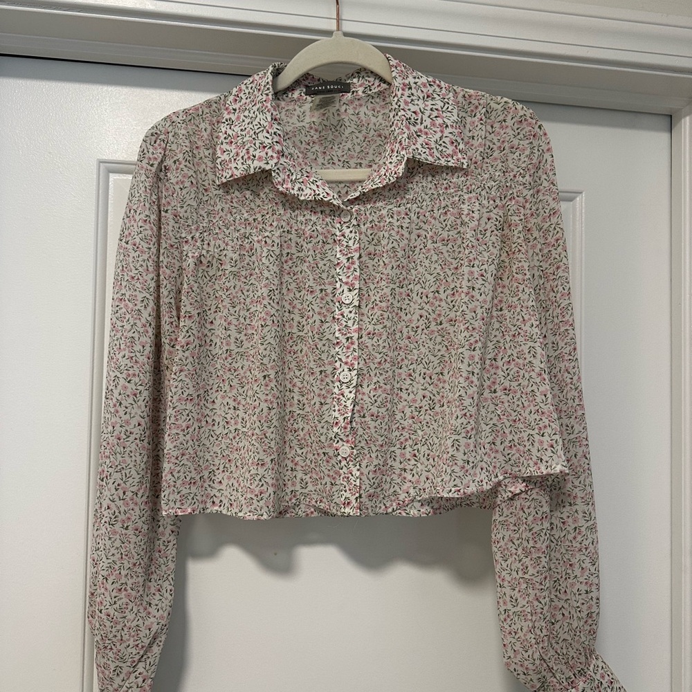 Sans Souci Pink Floral Cropped Blouse